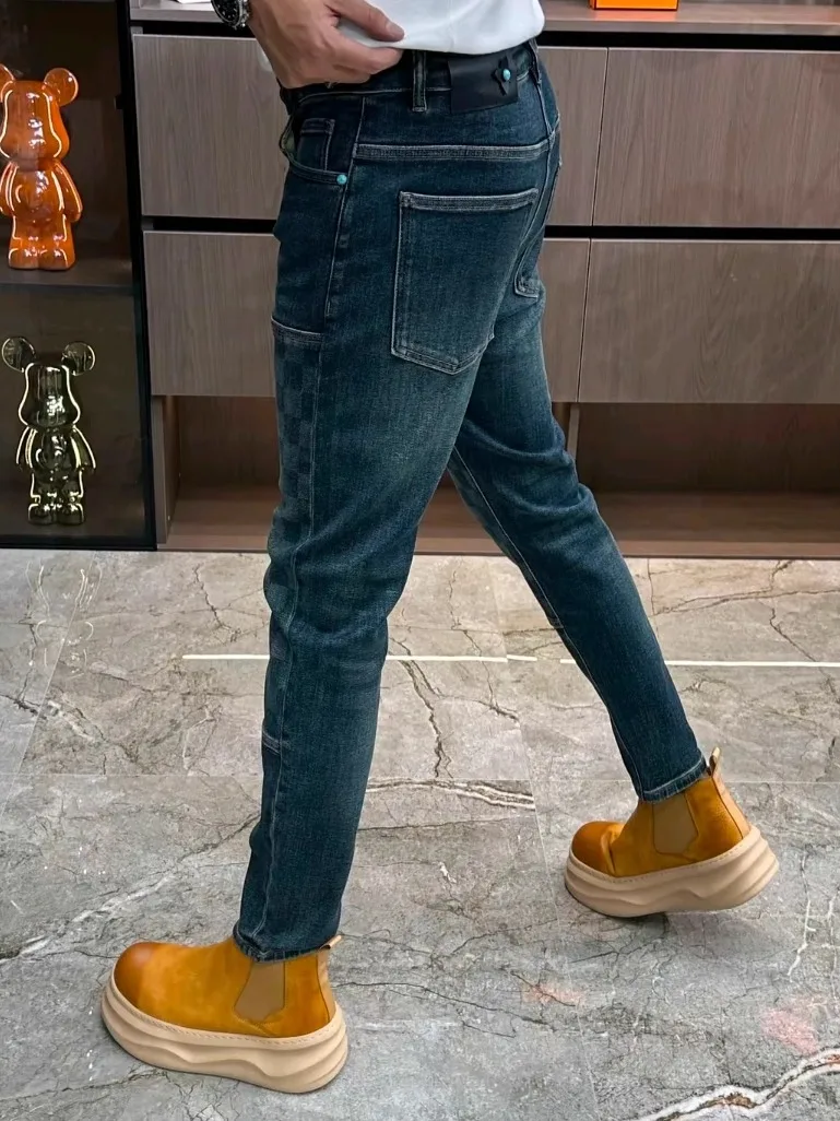 

New Men's Premium Faionable Versatile Haome Denim Jeans Autumn Winter Middle Waist Waed Stand Fit Straight Leg Jeans