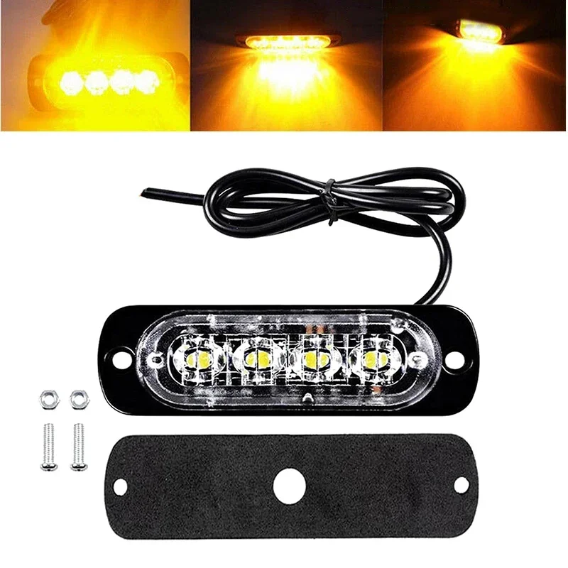 DC 12-24V 12W 4LED camión Van Bar todoterreno seguridad de coche niebla urgente luz amarilla lámpara lámparas de señal