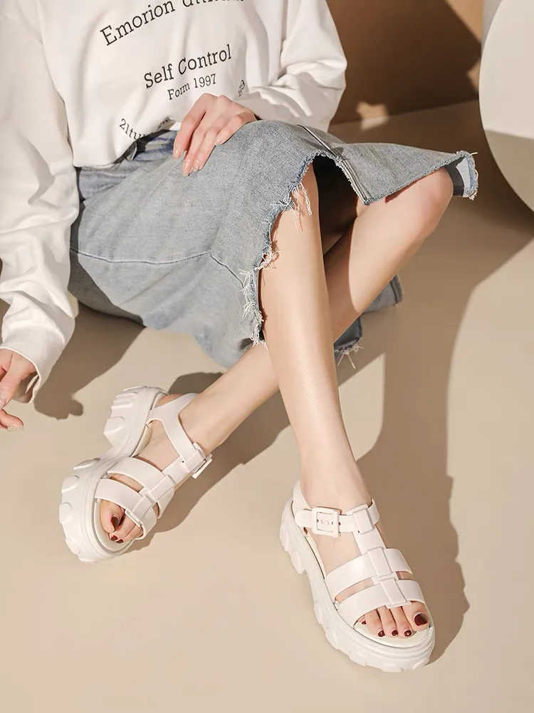 Mini Melissa Gladiator Women Narrow Band Cross-tied Platform Square Heel Peep Toe Rome Design Sexy Mature Shoes Ladies Female