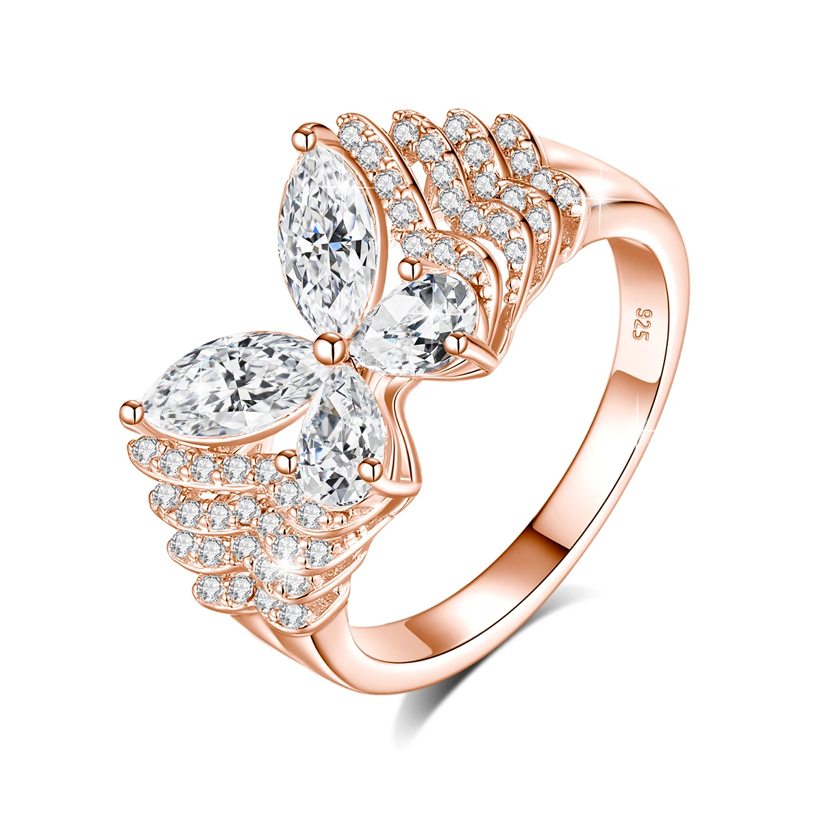 Luxuriöser Schmetterlingsring aus 925er Sterlingsilber für Damen, funkelnder D VVS Moissanit-Verlobungs- und Ehering, edles Schmuckgeschenk – Detail 11