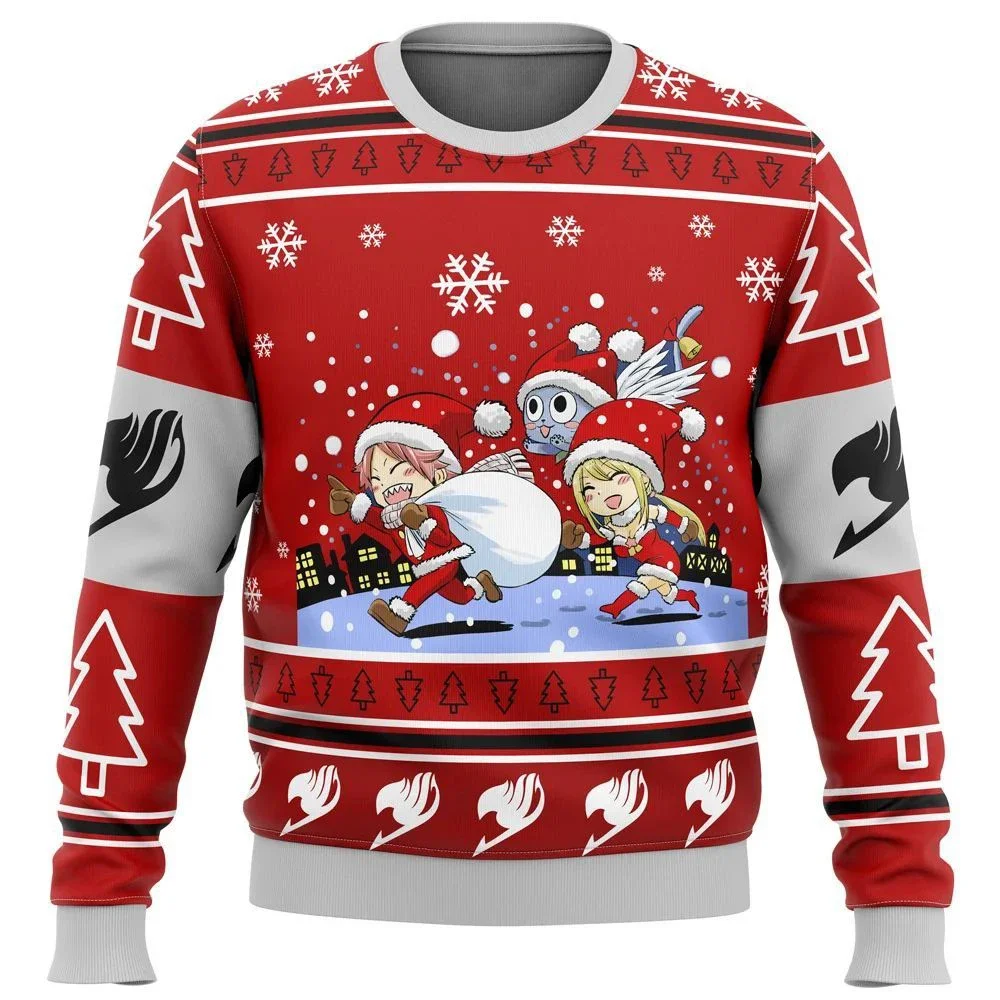 Fairy Tail Chibi XMAS Ugly Christmas Sweater Gift Santa Claus Pullover Men 3D Sweatshirt And Top Autumn And Winter Clothi