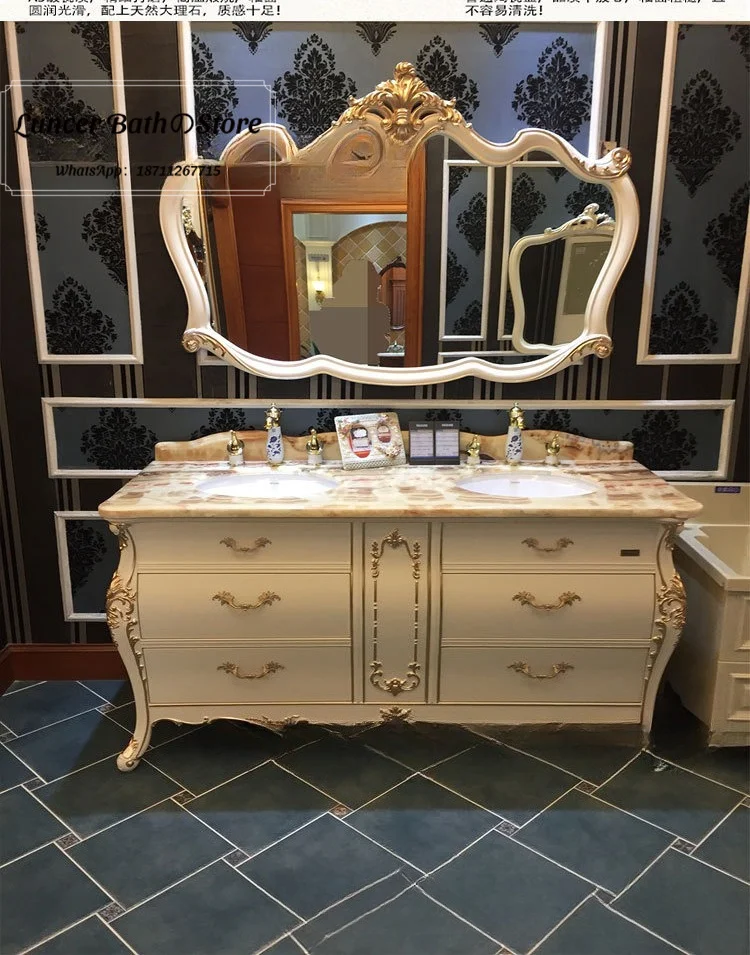 Bathroom vanity set - oak bathroom cabinet with mirror, marble countertop, and sink