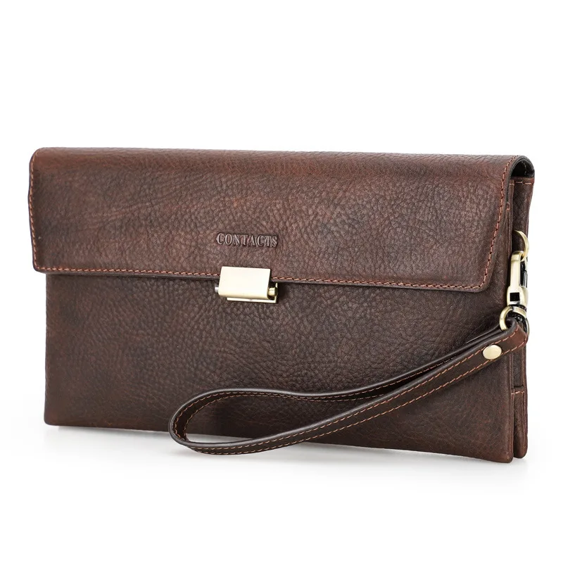 New Fashion Korean Version Underarm Crazy Horse Cowhide Wrist Strap Men's Handheld Bag Wallet Female Leather High-end Men Wallet