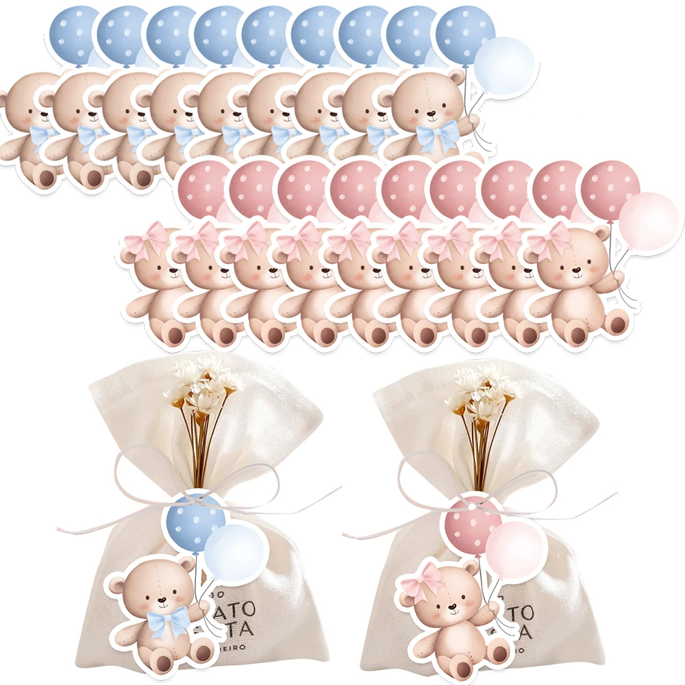 50 Stück Cartoon-Bär mit Ballon-Hängeetiketten, Aufkleber für Babyparty, Kindergeburtstag, Party-Dekorationen, DIY-Geschenke, Verpackung