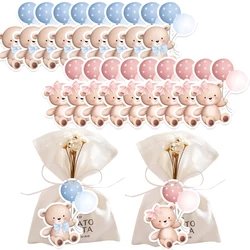 50pcs Cartoon Bear with Balloon Hanging Labels Stickers for Baby Shower Kids Birthday Party Decorations DIY Gifts Packaging