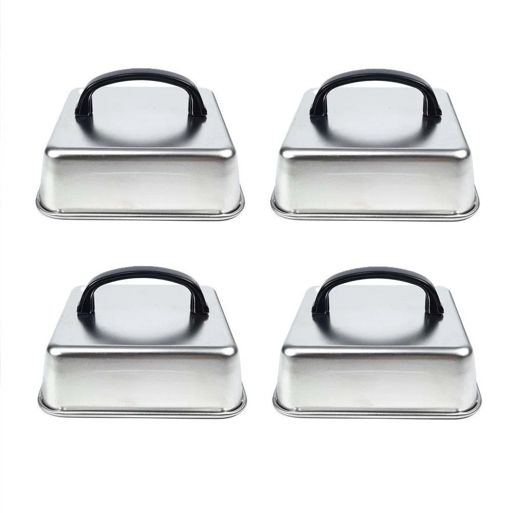 4Pcs Stainless Steel Square Lid Set with Handle for For steak Burger BBQ Grilling Outdoor Kitchen Use Easy to Clean