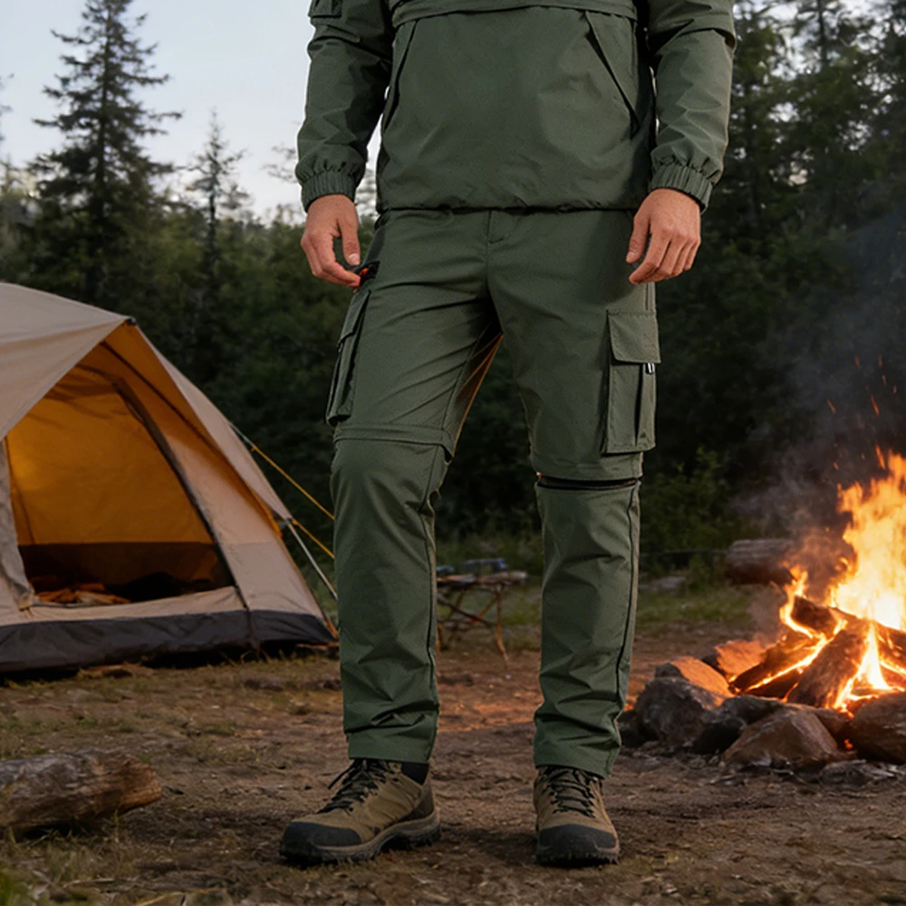 

Men's Multi-Pocket Convertible Cargo Pants Outdoor Casual Sportswear Hiking Camping Fishing Travel Trousers with Knee Zipper
