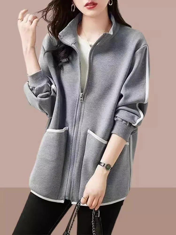

Faionable Casual Sweatirt Women's Jaet Mid-Length Spring Autumn 2026 New Open Cardigan Sport Top Trendy Women's Wear