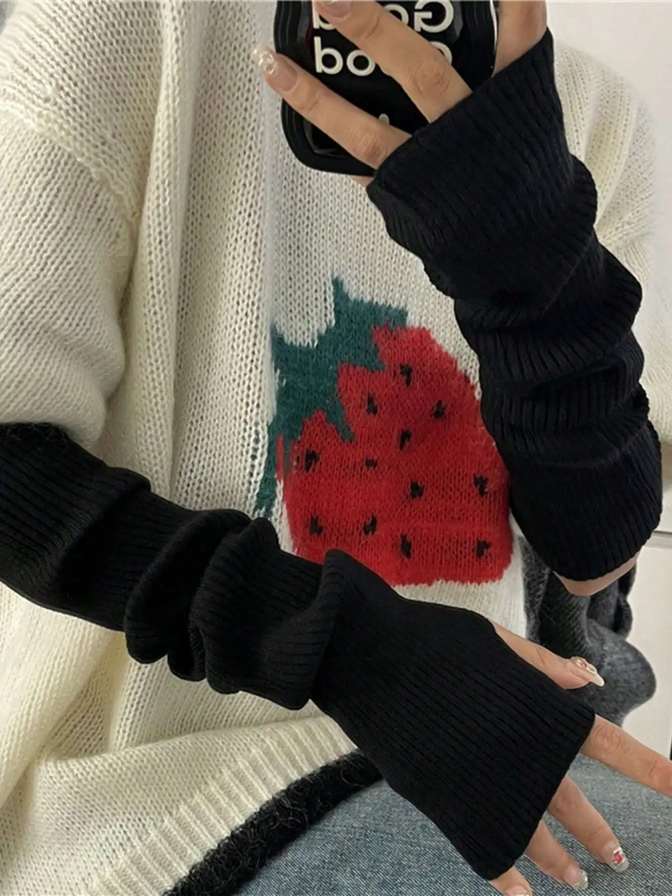 

Black Knitted Fingerless Gloves for Women - Fashionable Warm Winter Mittens, Daily Use Autumn Halloween Accessories