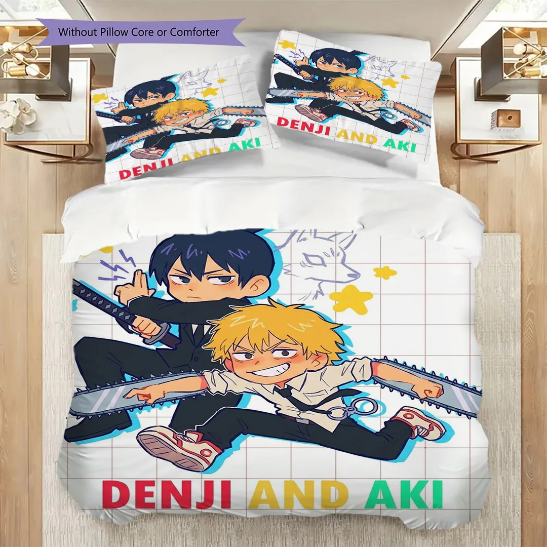 Printed Duvet Cover Set with Chainsaw Man Element & Pillowcase Bedroom Ornament Fan Gift-kwq309