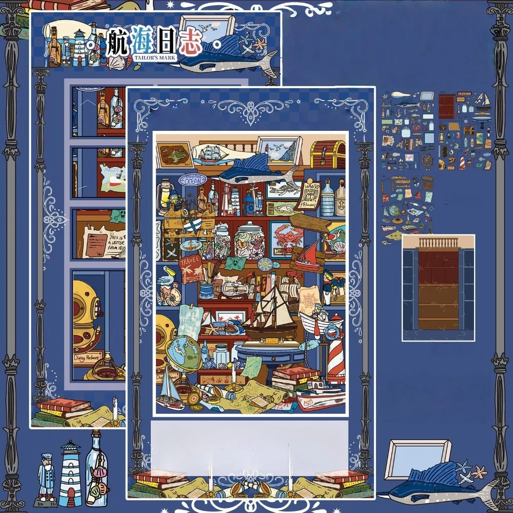 Adesivi In PET Per Scenari Marittimi E Di Viaggio, Adesivi 3D Fustellati In Stile Vintage Per Scene In Miniatura, A Tema Detective E Sartoria.-image