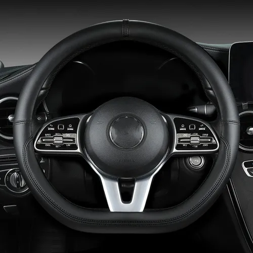 Imagen 2 del producto Protector Universal de cuero para volante de coche, decoración antideslizante en forma de D, accesorios para volante de 37-38cm