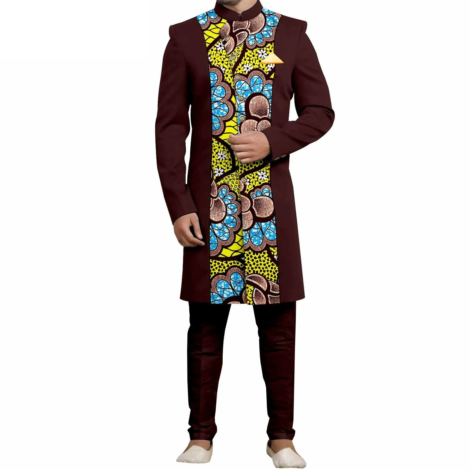 Elegant African Style Men's Luxury Suit Plaid Stripe Single Breasted Suit and Pants 2 Piece Casual Business Suit for Men