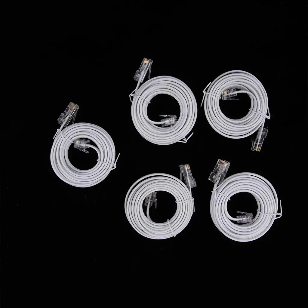 5pcs RJ45 to RJ11 6P4C Telephones Phone Jack Line Adapter Extension Cables