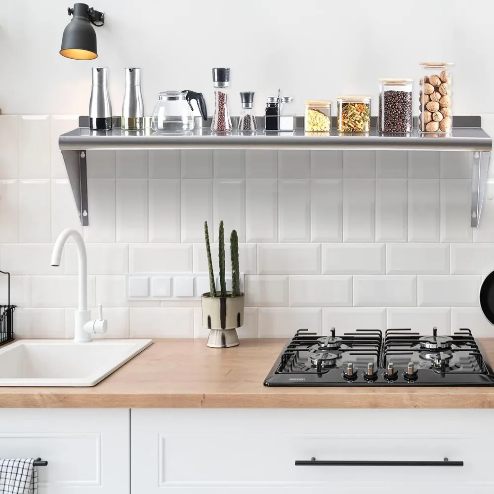 Stainless Steel Wall-Mounted Shelves, 2-Pack, 12x48 Size, 320 lbs Capacity, Suitable for Home Kitchen and Restaurant Use