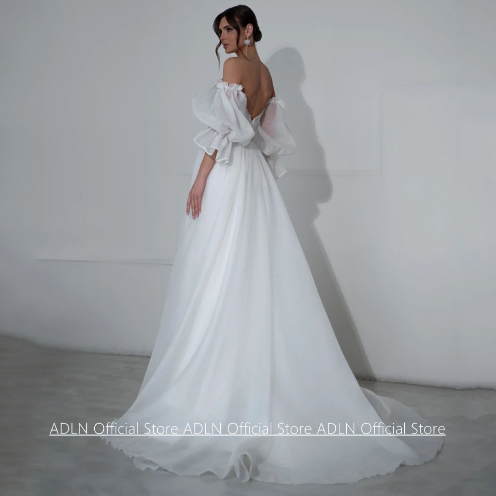Customized Organza Wedding Dress Vestidos De Novia Puff Sleeves Sweetheart Pleated Beading Sweep Train Bride Gown for Lady