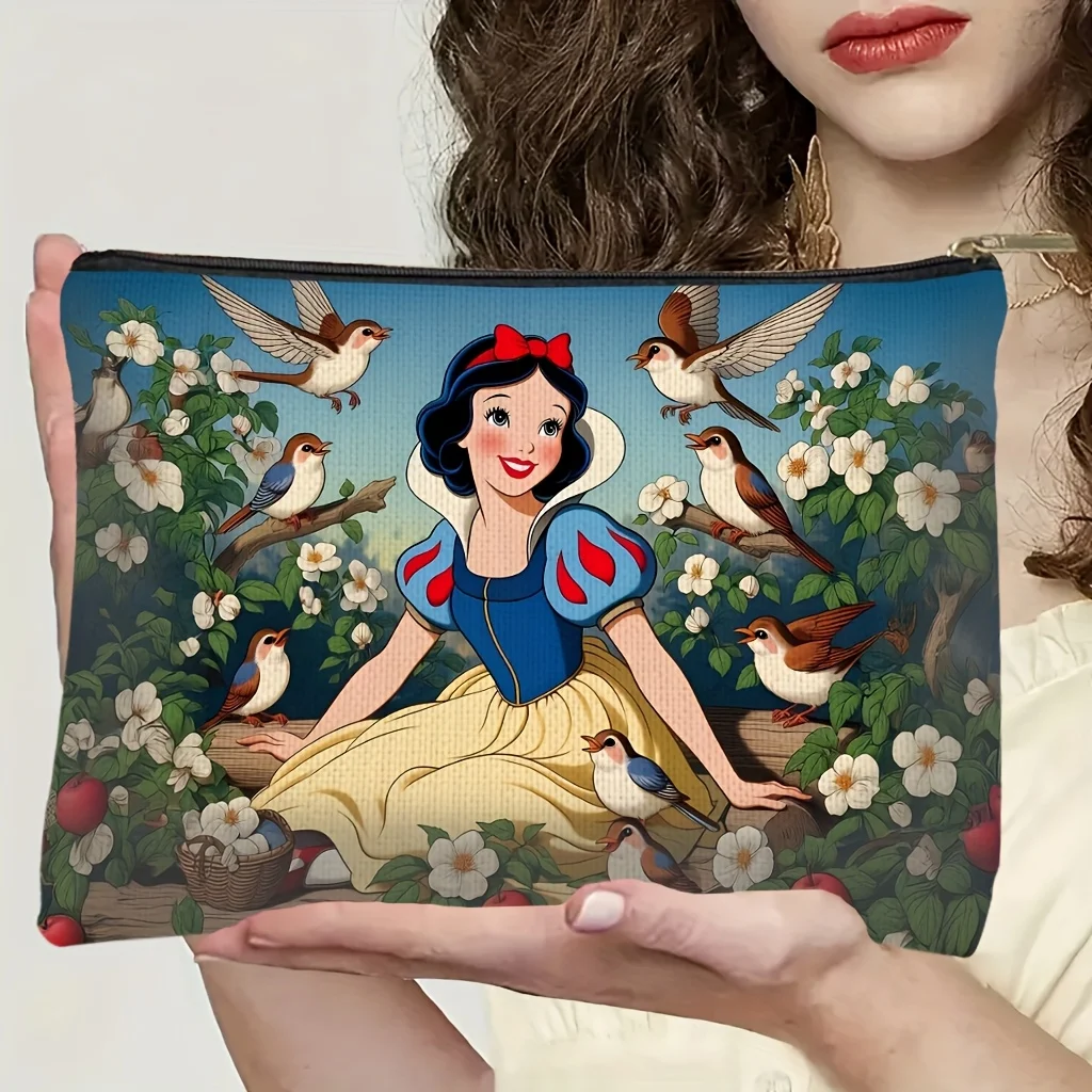 1 trousse de maquillage Disney blanche-neige, sac de rangement de bijoux, sac de rangement à fermeture éclair de voyage parfait-cadeau d'anniversaire amusant