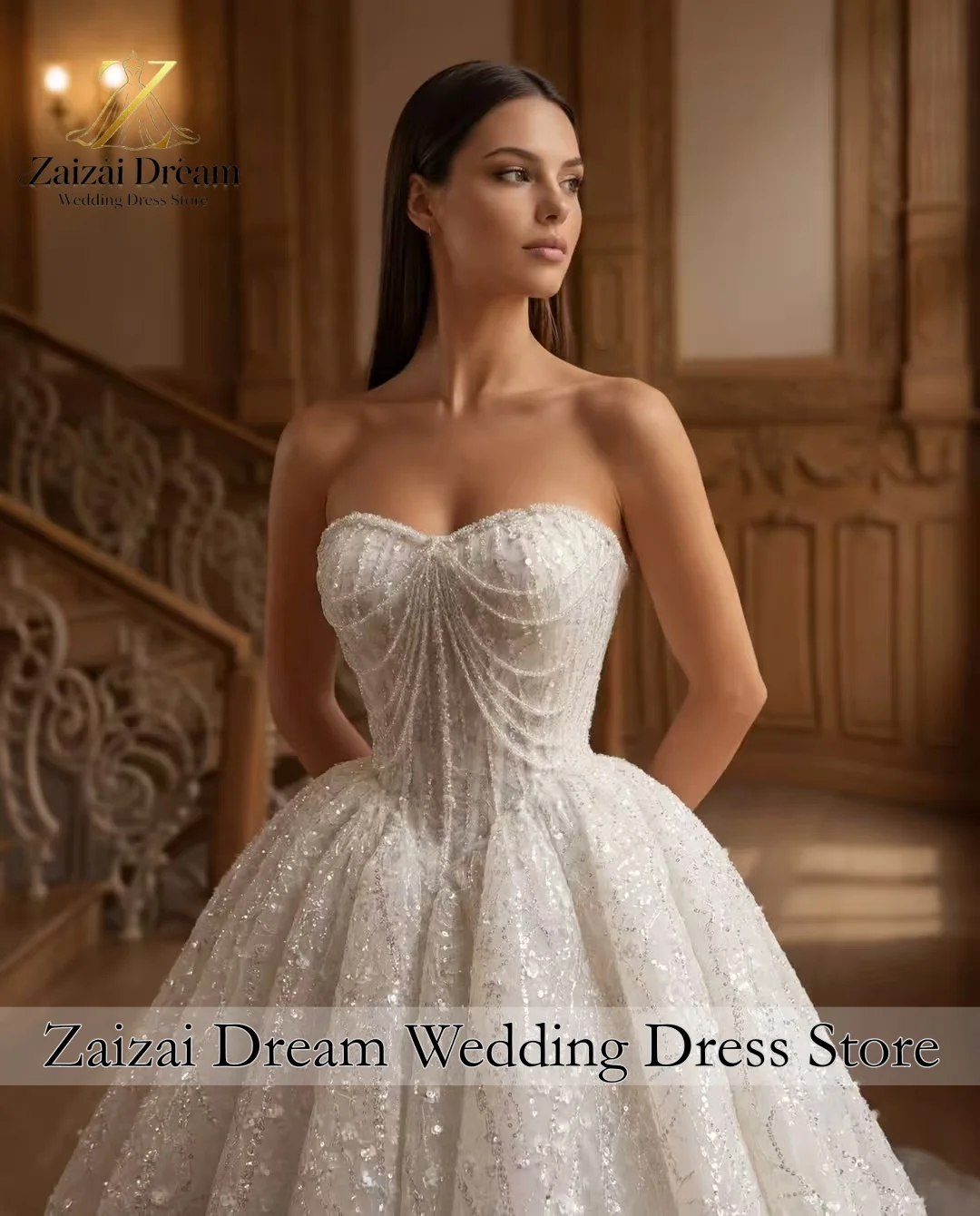 Customzied Luxury Pearl Beaded Wedding Dress Sweetheart Bridal Gown Sparkly Ball Gown Princess Wedding Dress Vestido De Novia