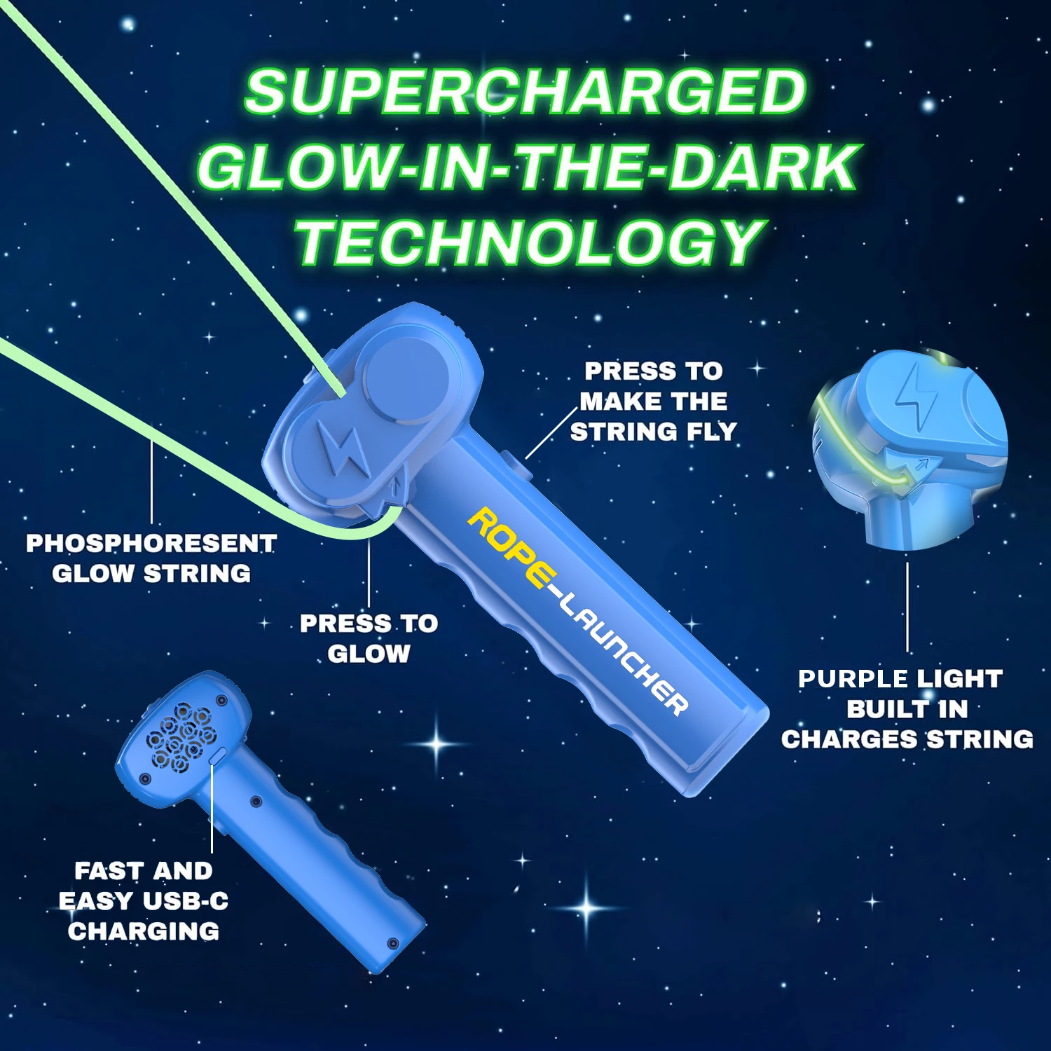 Glow in the Dark Rope Launcher for Parent-Child Interaction; A Novel and Special Stress-Relieving Toy for Teasing Cats and Dogs.