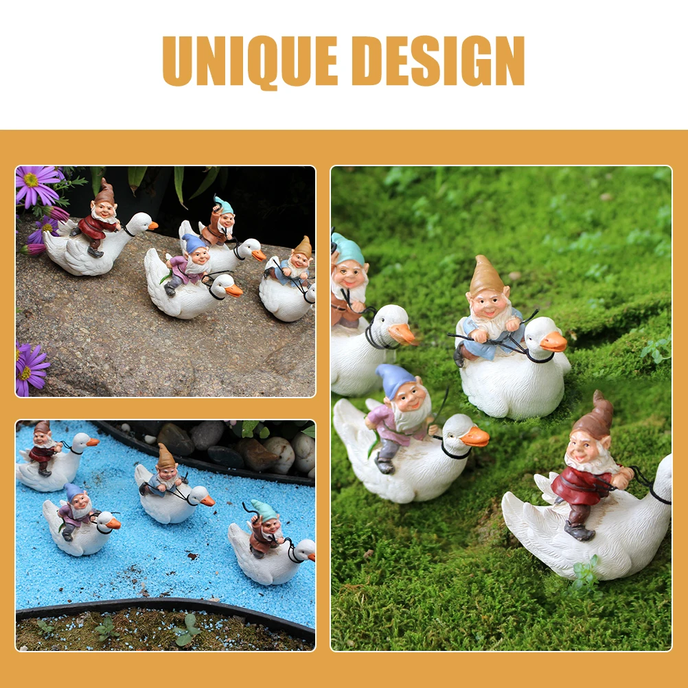 

4 Riding Ducks Gnomes Miniature Garden Decoration Fairy Yard naments Outdoor Resin Statues Small Gnome Crafts Ponds L