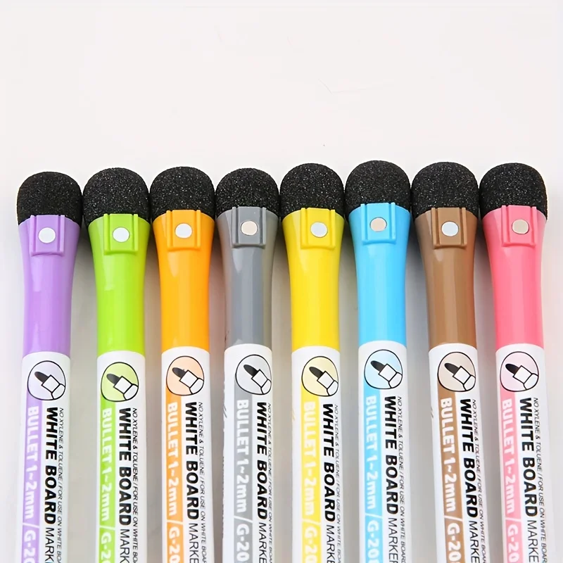 8-kleuren Fine-Tip Whiteboard Marker Met Gumborstel Droog Uitwisbare Marker Op Een Whiteboard Klaslokaal