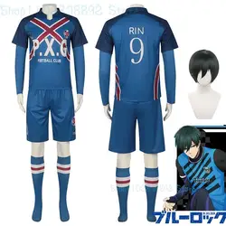 Blue Lock Anime PXG Rin Itoshi Rin Shidou Ryusei Parrucca del costume cosplay NO.9 Vestito da calcio Halloween Sport Party Uniformi da uomo