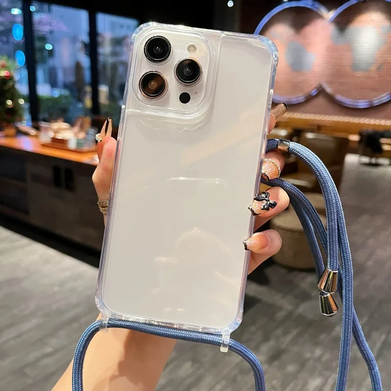Transparente Schutzhülle mit Trageband für iPhone 17 18 16 15 13 12 11 14 Pro Max Mini X XS Max Plus Air, Umhängekordel, Kunststoff-Acryl-Abdeckung – Detail 14