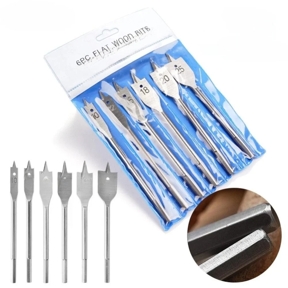 

6 шт./компл., плоское сверло из углеродистой стали для деревообработки, 10-25 мм, шестиугольная ручка, 8 мм, открывалка для деревянных пластин, многофункциональный плоский шестигранный хвостовик