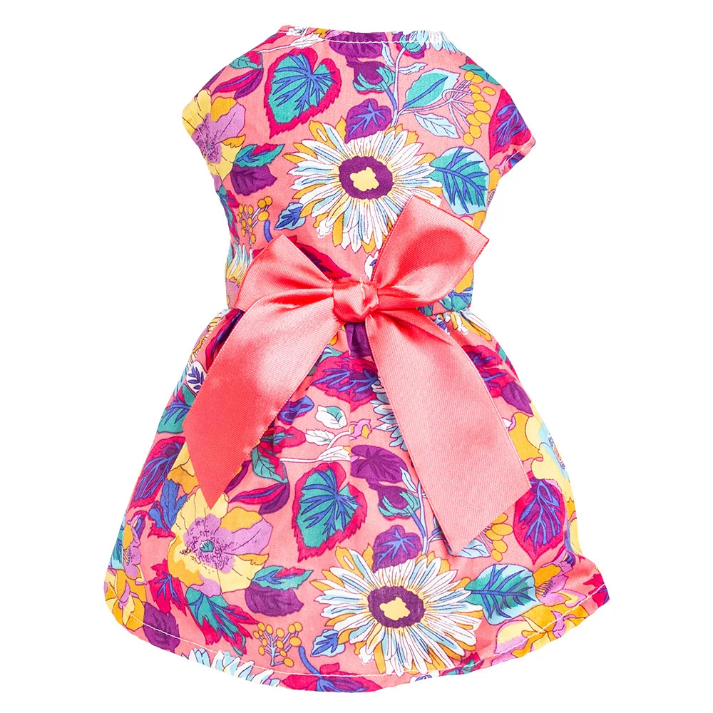 Summer Themed Hawaii Dog Dresses Holiday Dog Dress Flamingo Fruit Floral Pattern Bowknot Puppy Dresses for Girl Dogs Cats Beach