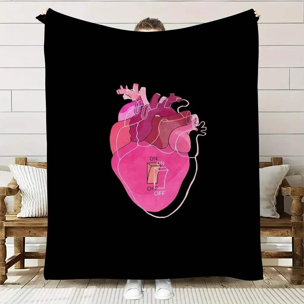 

Heart Anatomy Chart Throw Blanket Soft Pink Black Flannel Labeled Heart Chambers Atria Ventricles gsm