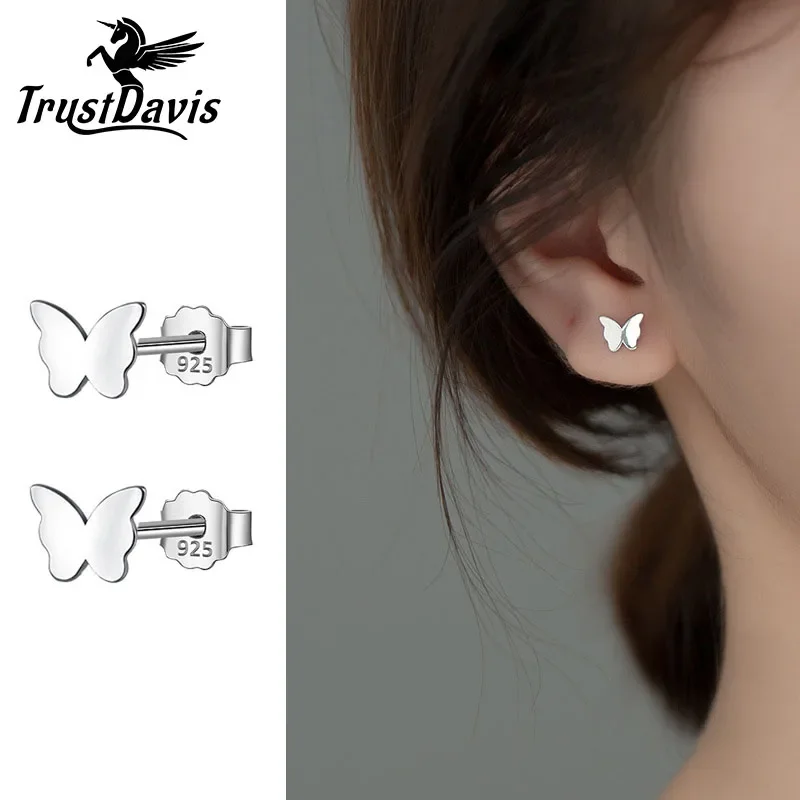 

TrustDavis Real 925 Sterling Silver Fashion Sweet Insect Butterfly Stud Earrings For Women Wedding Party Fine Jewelry DB1126