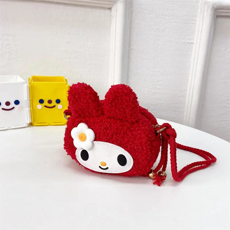 Leuke cartoon Sanrio Melody pluche crossbody tas Konijnvormige portemonnee Meisjes modieuze en veelzijdige telefoontas Cadeaugroothandel