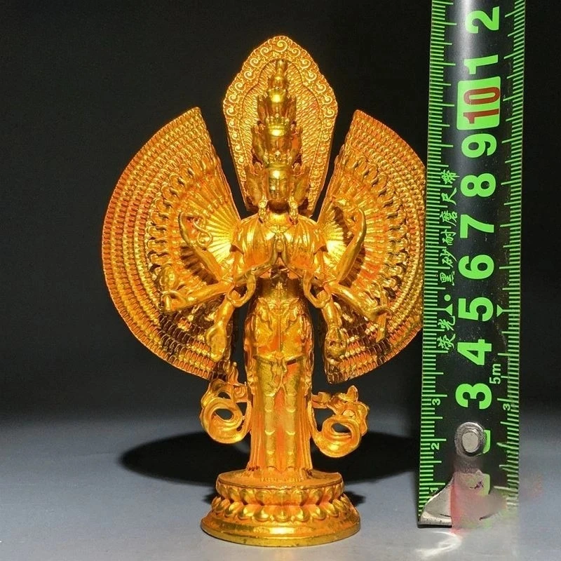 Solid Copper Gilded Thousand-Armed Guanyin Bodhisattva Statue Tibetan Buddhist Worship Statue Decorative Ornament