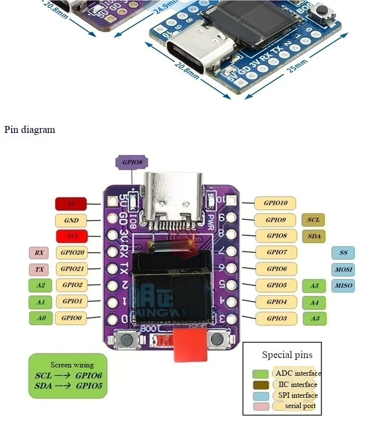 ESP32-C3 Entwicklungsboard, ESP32 SuperMini Entwicklungsboard, ESP32 Entwicklungsboard, WLAN, Bluetooth – Detail 9