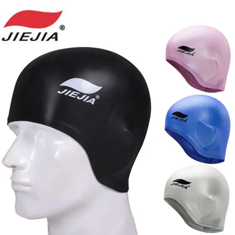 JIE JIA Adults Silicone Swimming Caps Men Women Waterproof Swim Pool Cap Protect Ears Long Hair Large High Elastic Swim Hat