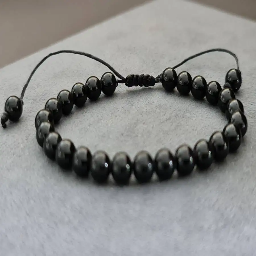 

Handmade obsidian bead knit bracelet,men's cuff button bracelet,Ramadan prayer bead,women's meditation,holiday gift,daily wear
