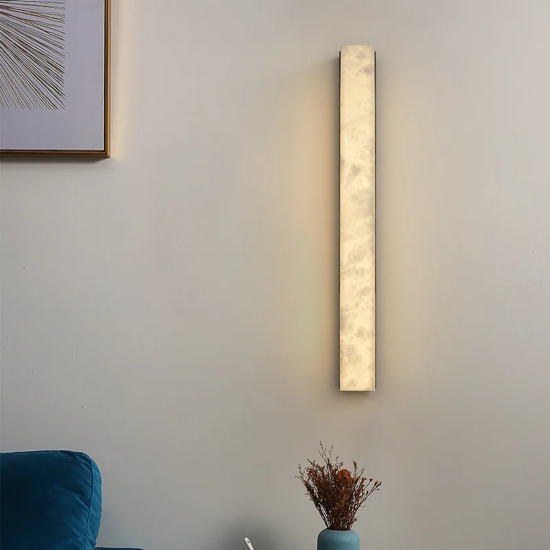 

Modern Minimalist Long Strip Marble Wall Lamp Copper Design Bedroom Bedside Lamps Living Room Decoration Study Lighting Fixtures