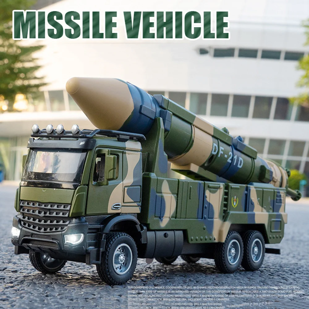 1/35 DF 21D Missile Car Model Toys Diecast Alloy Missiles Vehicle with Sound Light Pull Back Toy Birthday Gifts for Kids