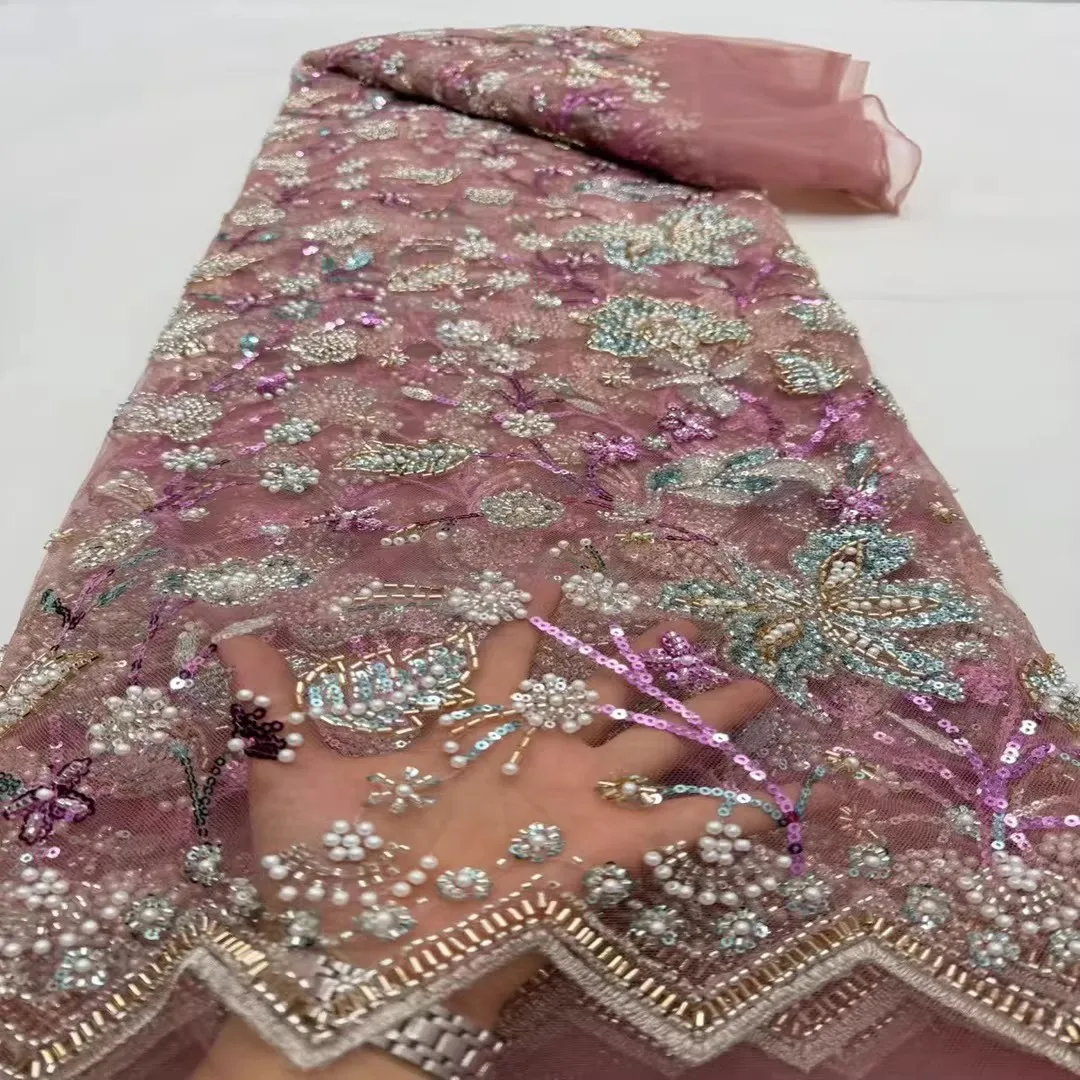 

5yard Sequin bead tube embroidery fabrics for clothing Luxury cheongsam dresses and wedding gowns fabric