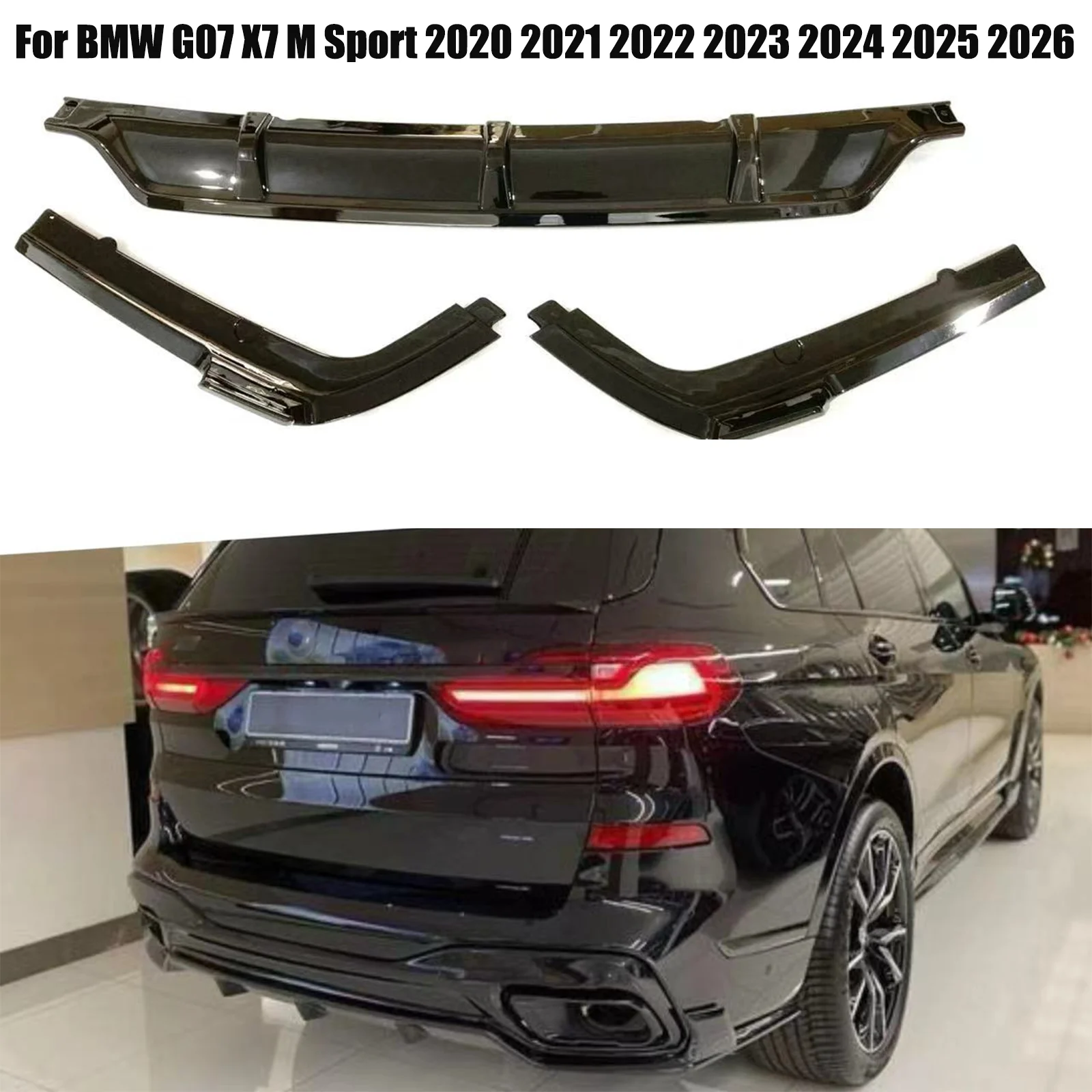 For BMW G07 X7 M Sport 2020 2021 2022 2023 2024 2025 2026 Automotive Rear Bumper Black Knight Style Diffuser Spoiler Lip Kit