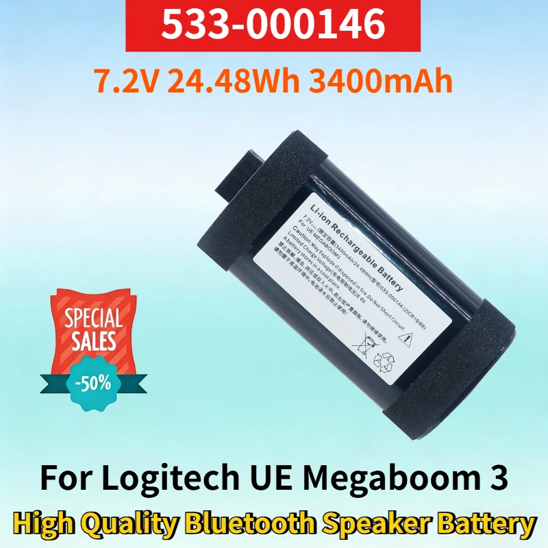 

533-000146 7.2V 24.48Wh 3400mAh Rechargeable Battery for Logitech UE Megaboom 3 High Quality Bluetooth Speaker Li-ion Battery