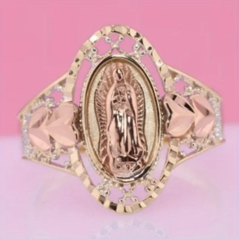 Luxurious Exquisitely Carved Religious Virgin Mary Ring Retro and Fashionable Accessories for Men and Women