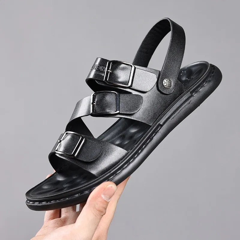 Luxury Sandals for Men High Quality Cowhide Leather Sandals Outdoor Casual Sport Sandals for Men Summer Open Toe Beach Sandalias