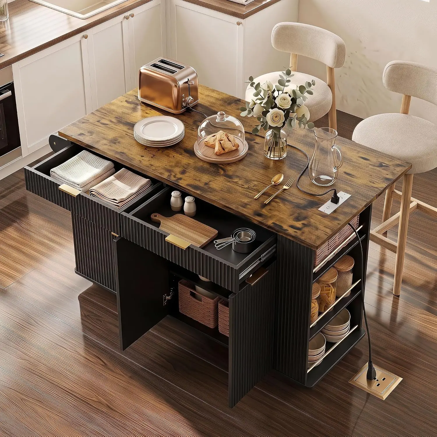 Kitchen Island with Drop Leaf, 56