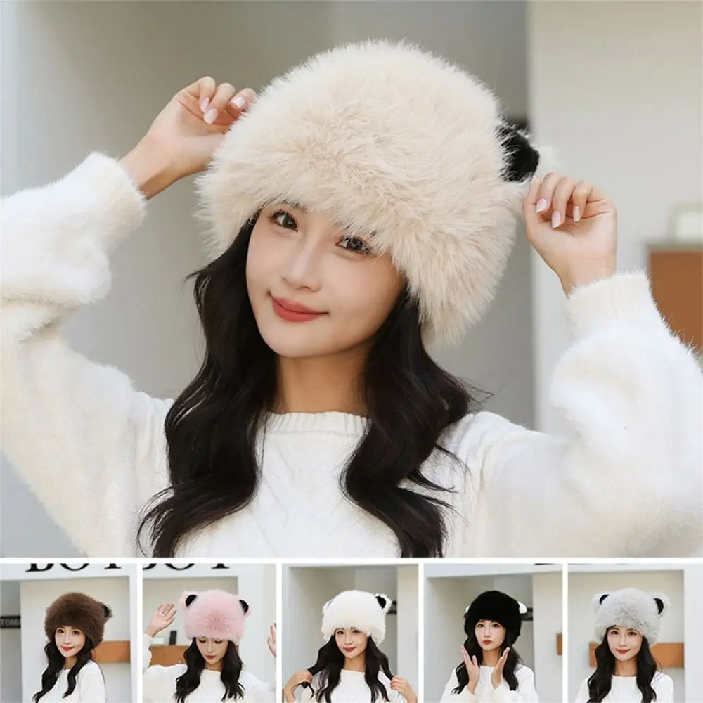 Fashion Thickened Plush Warm Hat Fluffy Faux Fur Windproof Coldproof Fisherman Hat Bucket Hat for Women Girls