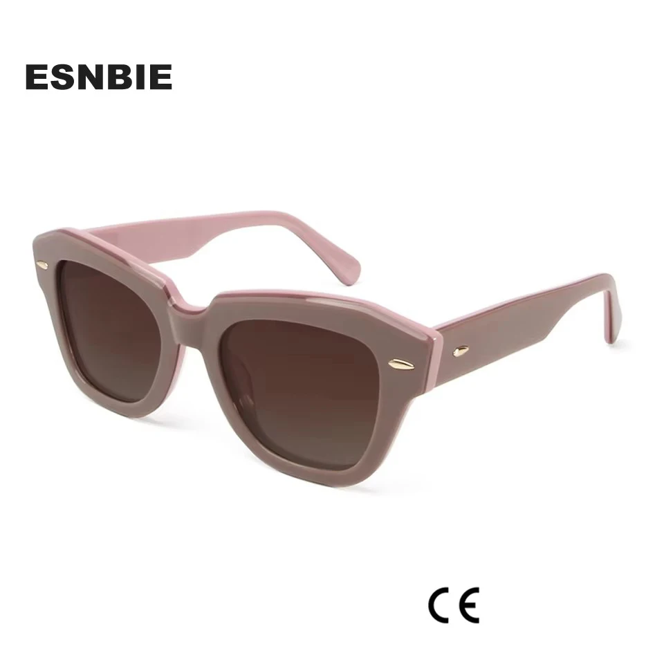 Brand Designer Acetate Cat Eye Sunglasses Women UV400 Polarized Shades Eyewear Glasses Men Rivet Lentes De Sol Para Hombre