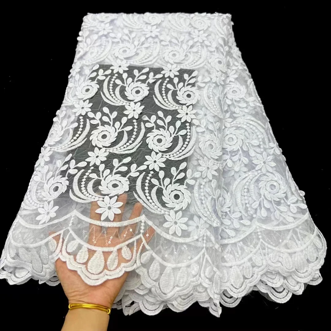 

African Guipure Cord Lace Fabric 2023 High Quality Nigerian Water Soluble Lace Fabric With Sequins For Party Dress Sewing LR2346