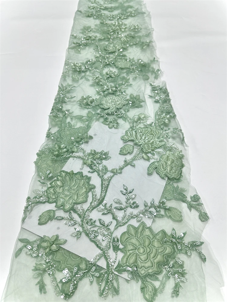 5ヤード 3Dレース生地 アフリカ生地 レース 高品質 2025 ロイヤルブルー スパンコール チュールレース ブラックレース 縫製用