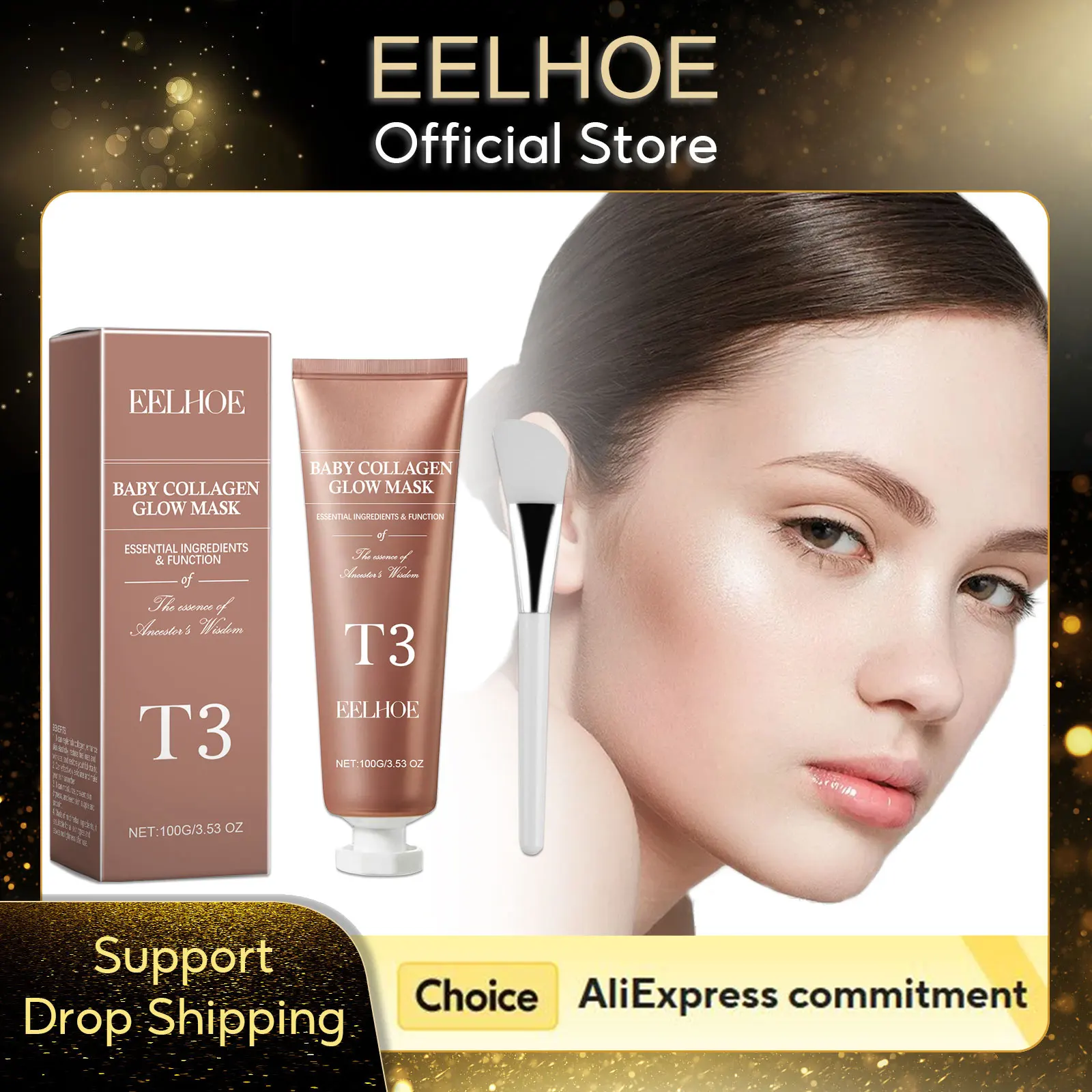 

EELHOE Peel off Mask Blackhead Remover Oil Control Clean Skin Lighten Moisturizing Face Shrink Pores Collagen Facial Mask Brush