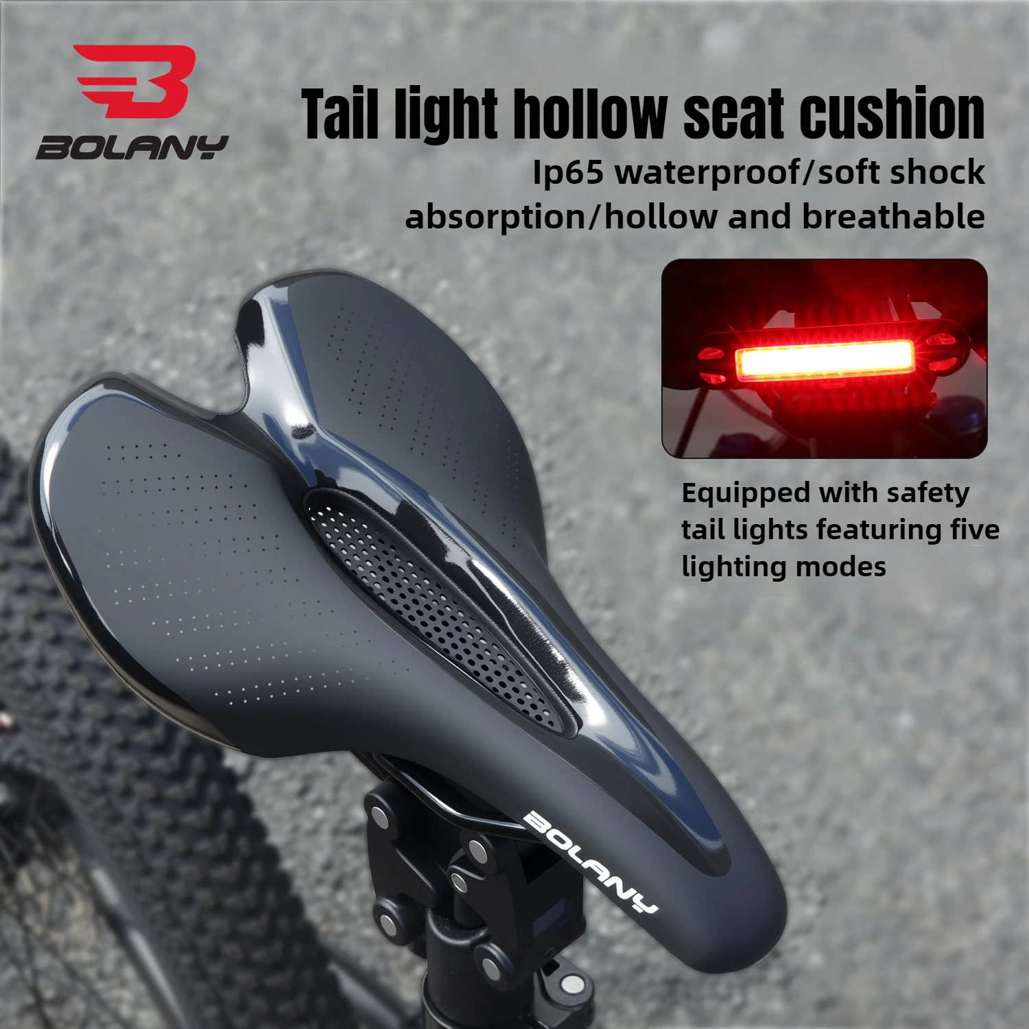 

Велосипедное седло BOLANY с сигнальными огнями, полое дышащее водонепроницаемое седло с высоким отскоком для шоссейного велосипеда, MTB, аксессуары для велосипеда